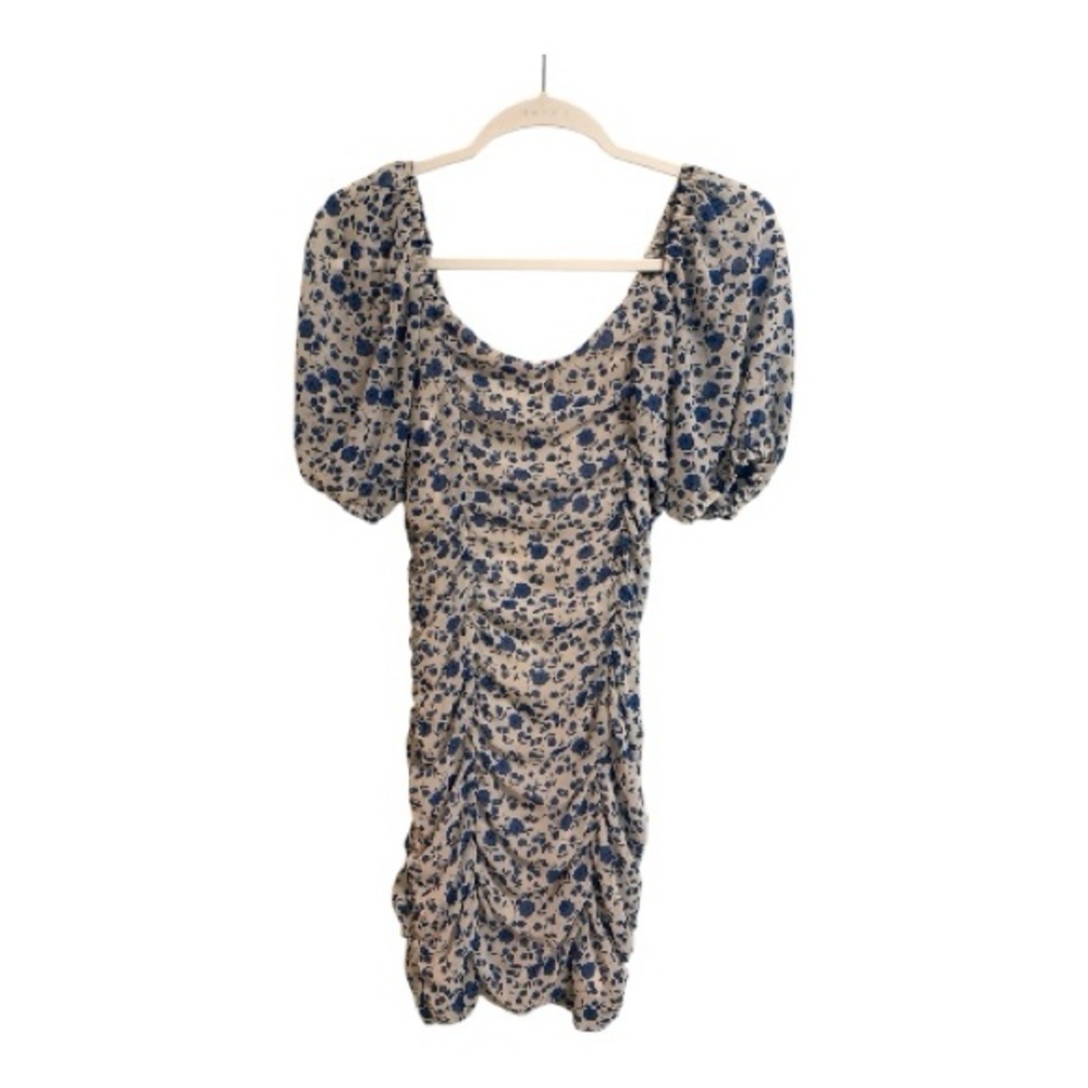 All in Favor Navy Floral Puff Sleeve Mini Dress